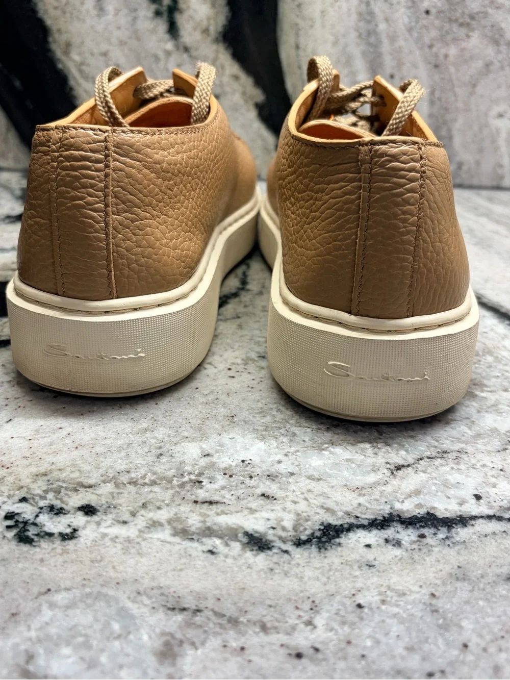 Santoni Women’s 37.5 Taupe Pebbled Leather Sneakers Made Italy 7.5 US